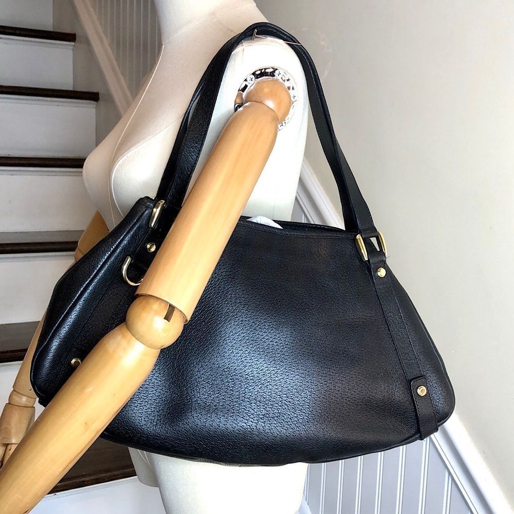 GUCCI Abbey D Ring Black Leather Shoulder Bag Tote Vintage Authentic Pristine